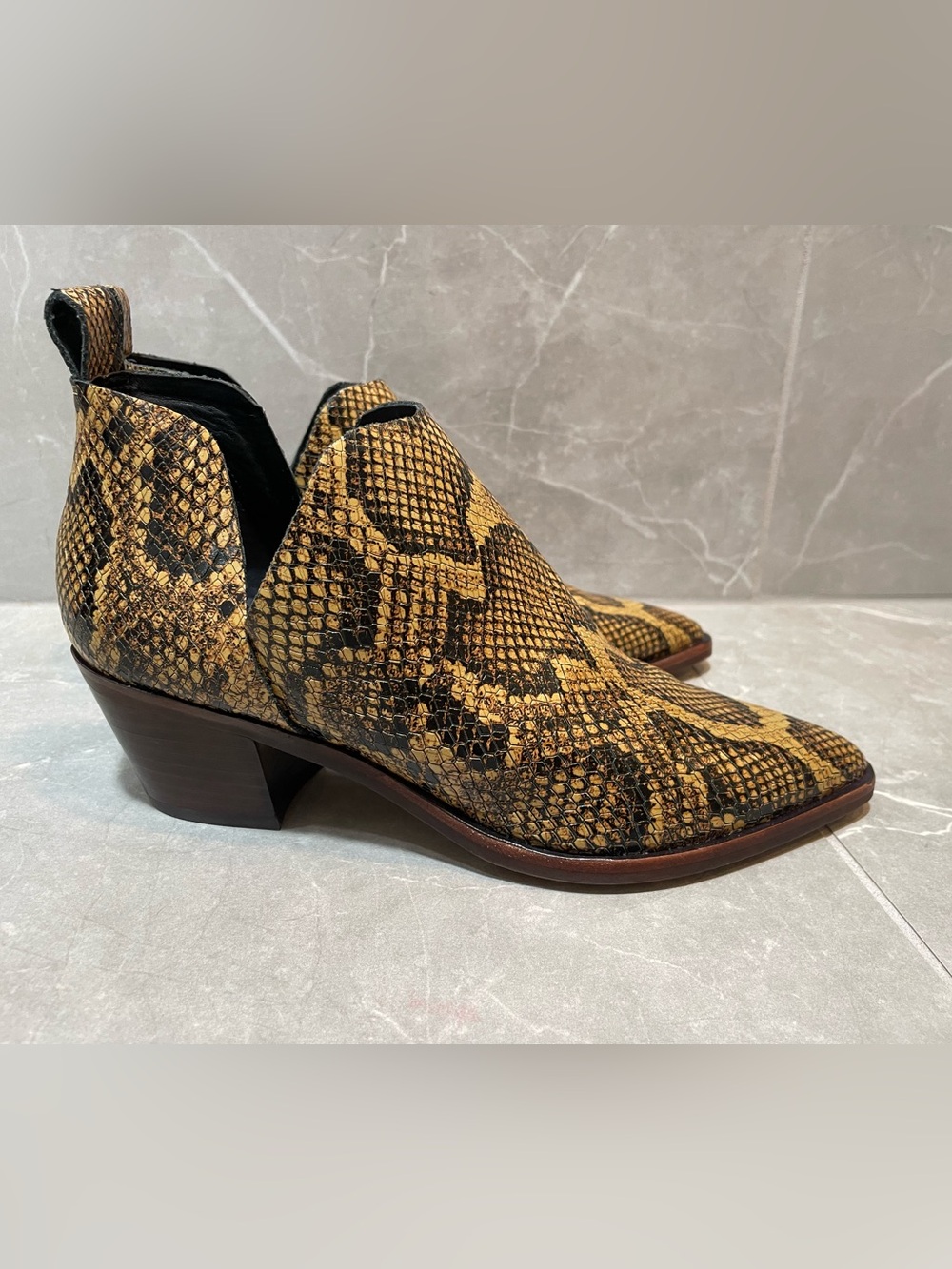 Dolce Vita Sonni Snake-Print Pointed Ankle Booties - Yellow/Brown - Picture 6 of 7